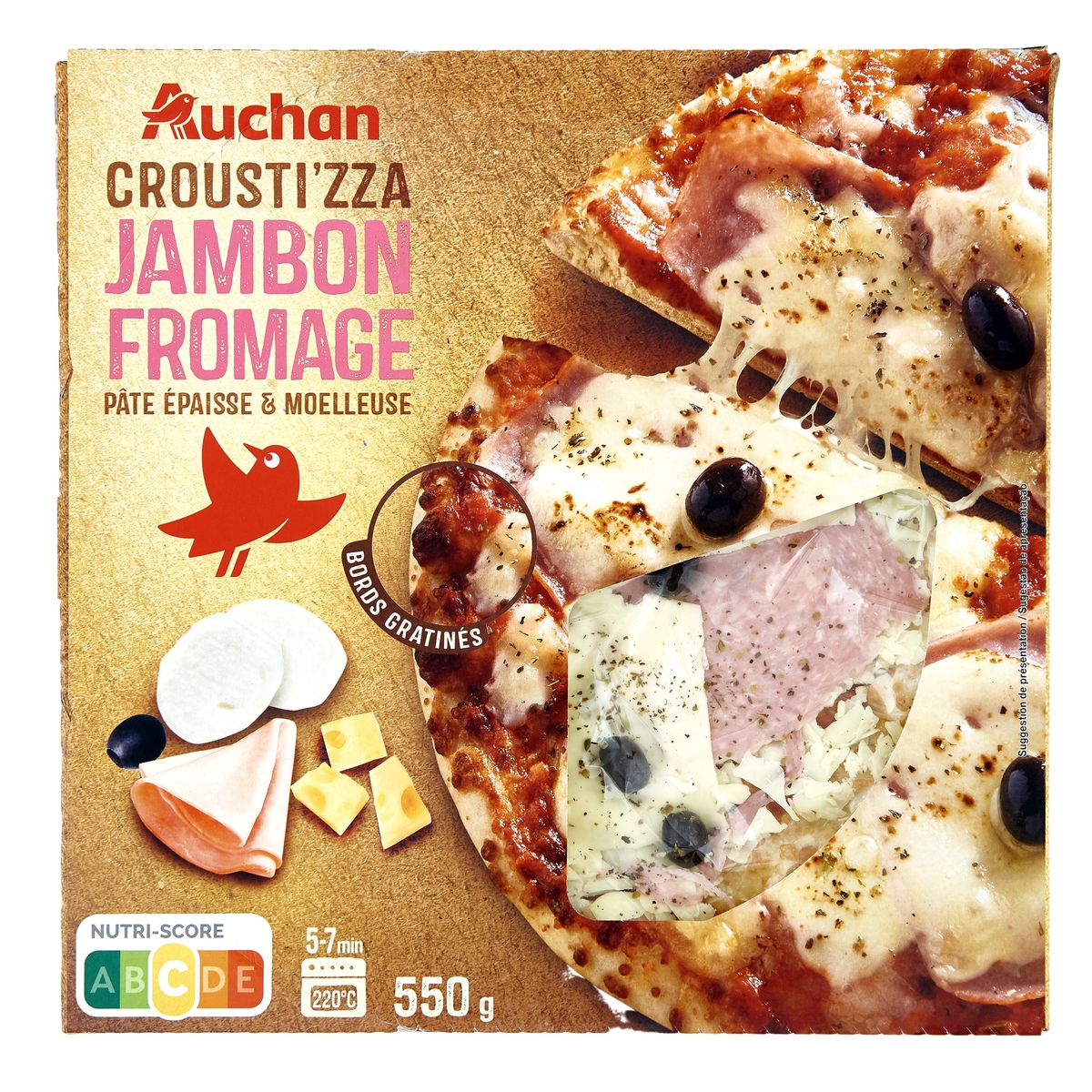 AUCHAN Croust izza jambon fromage 1 pièce 550g