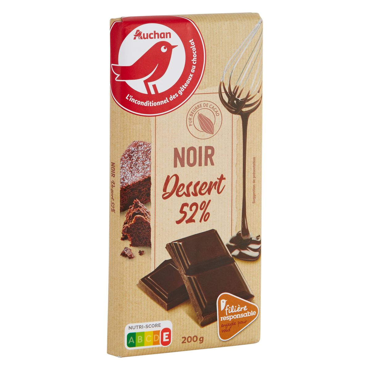 AUCHAN CULTIVONS LE BON Tablette de chocolat noir pâtissier 52% de cacao  1 pièce 200g
