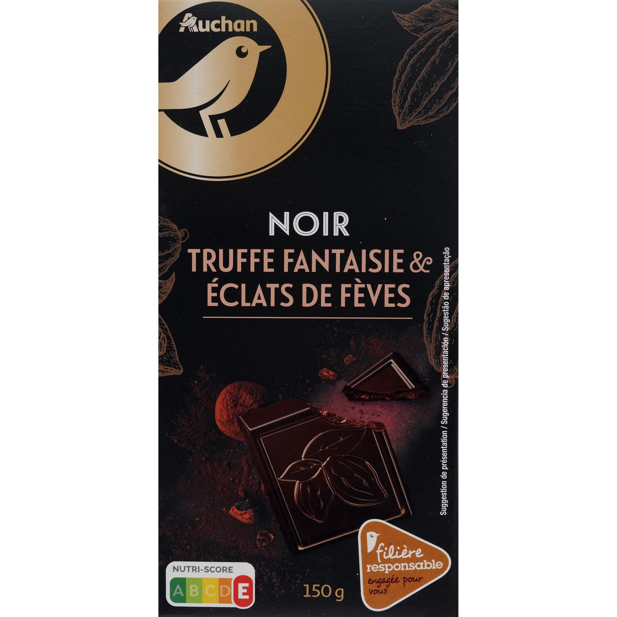 AUCHAN CULTIVONS LE BON Tablette de chocolat noir pâtissier 52% de