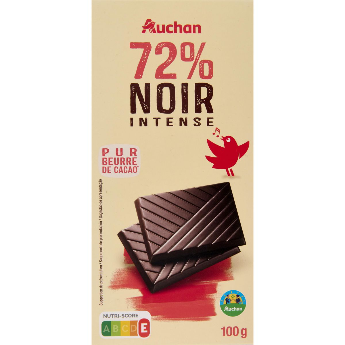 Auchan - Tablette de chocolat noir 72% 40g