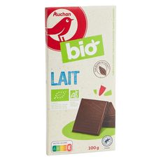 AUCHAN BIO Tablette de chocolat au lait 1 pièce 100g