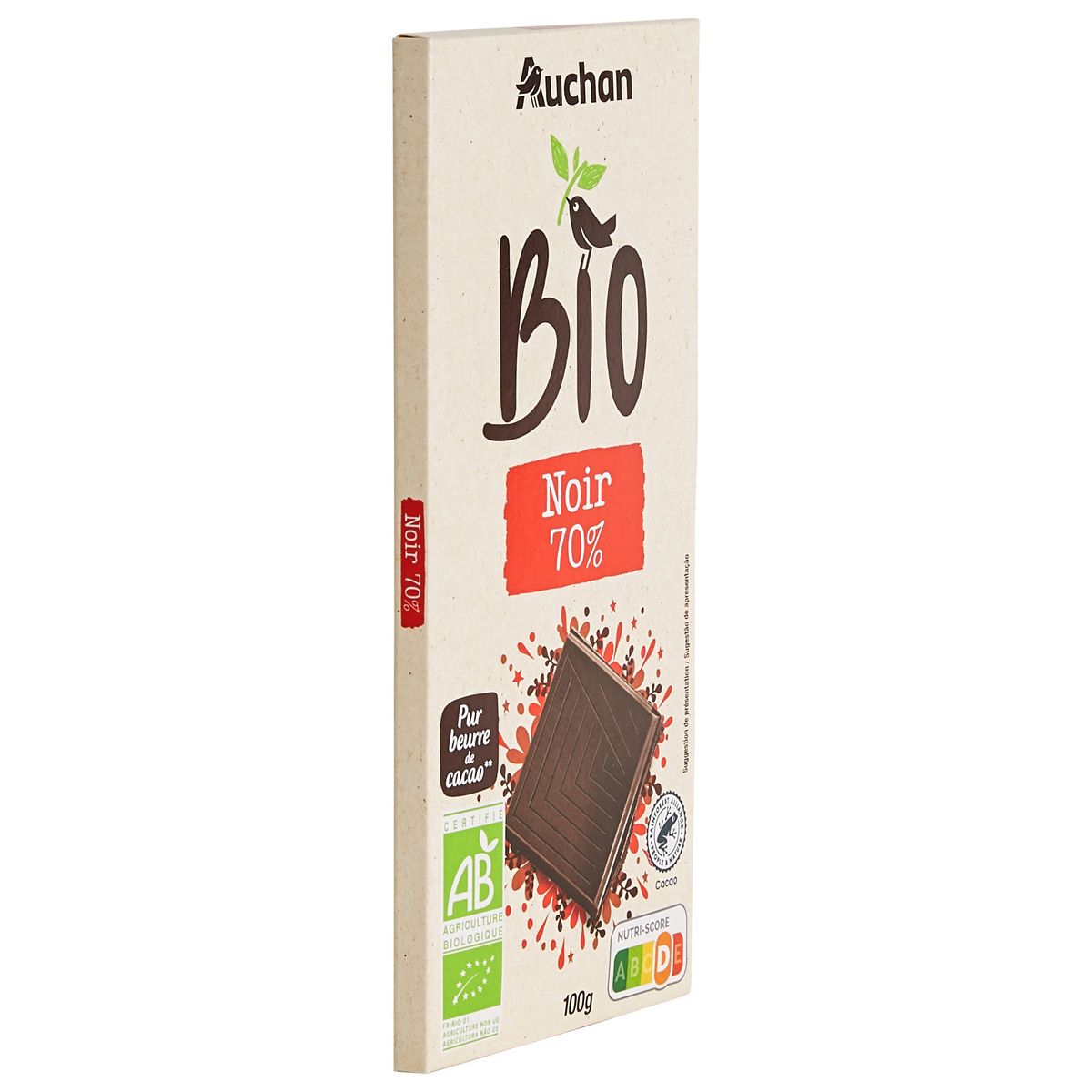 AUCHAN BIO Tablette de chocolat noir 70% 1 pièce 100g