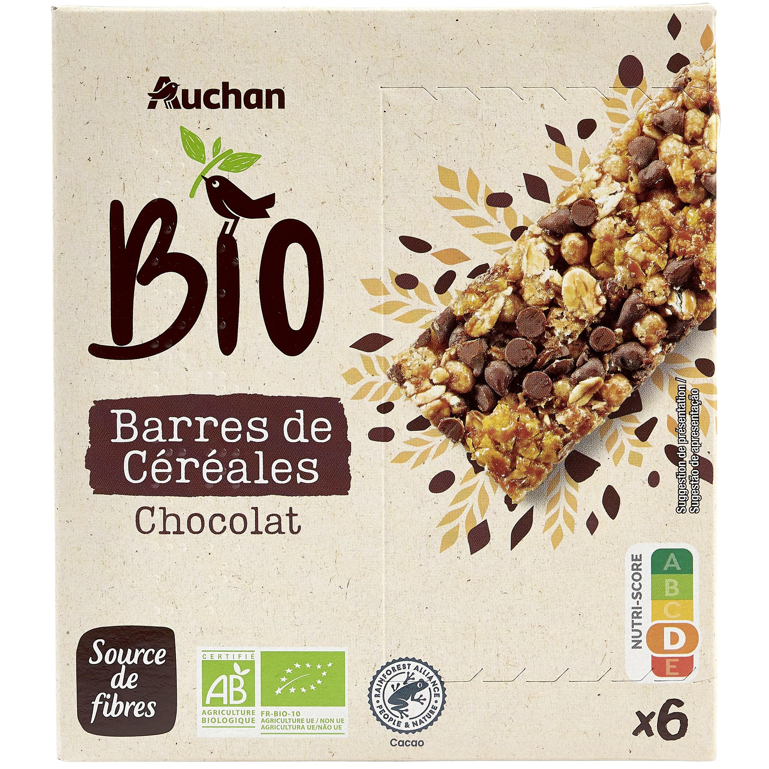 AUCHAN Crousti barres de céréales au chocolat noir 6 barres 126g pas cher 