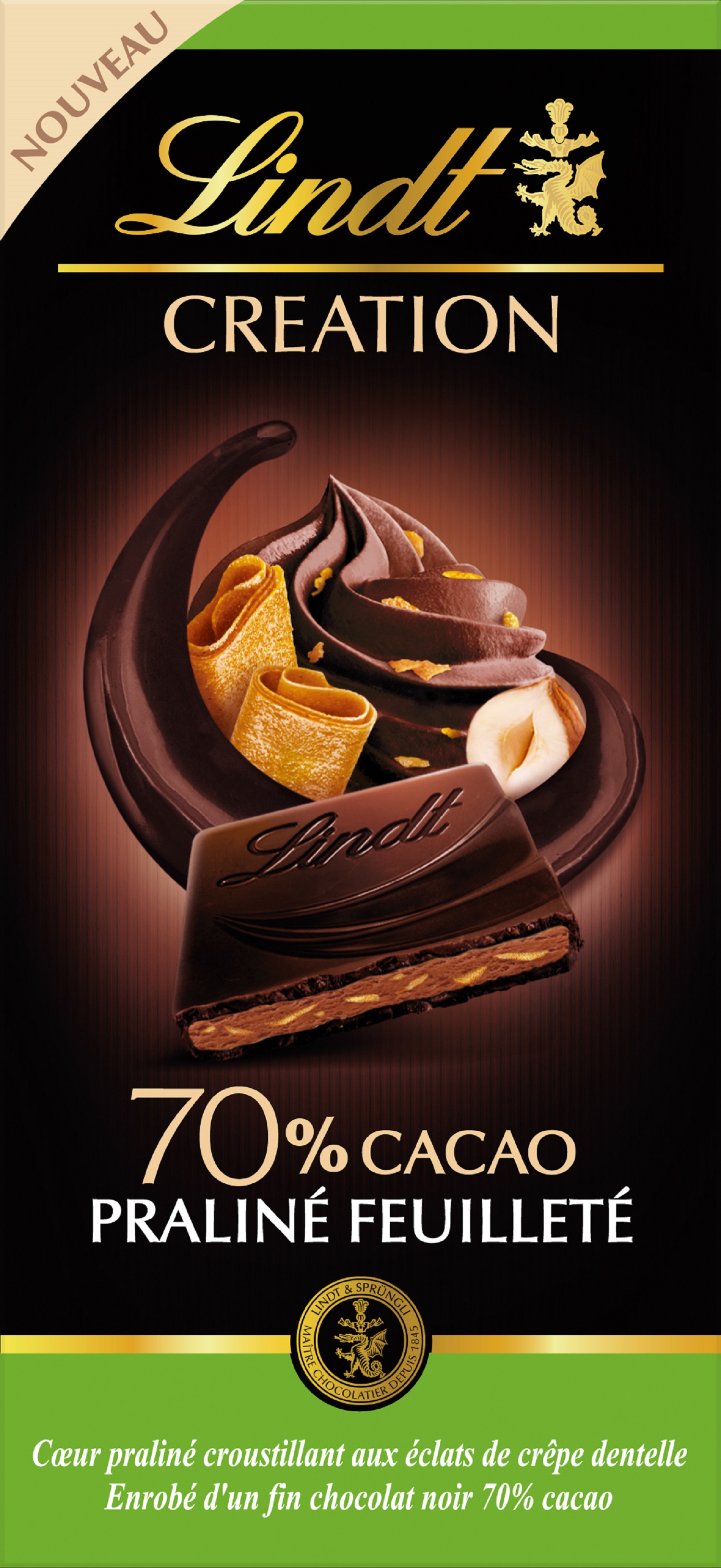 Livraison à domicile Lindt Chocolat création praliné feuilleté, 150g