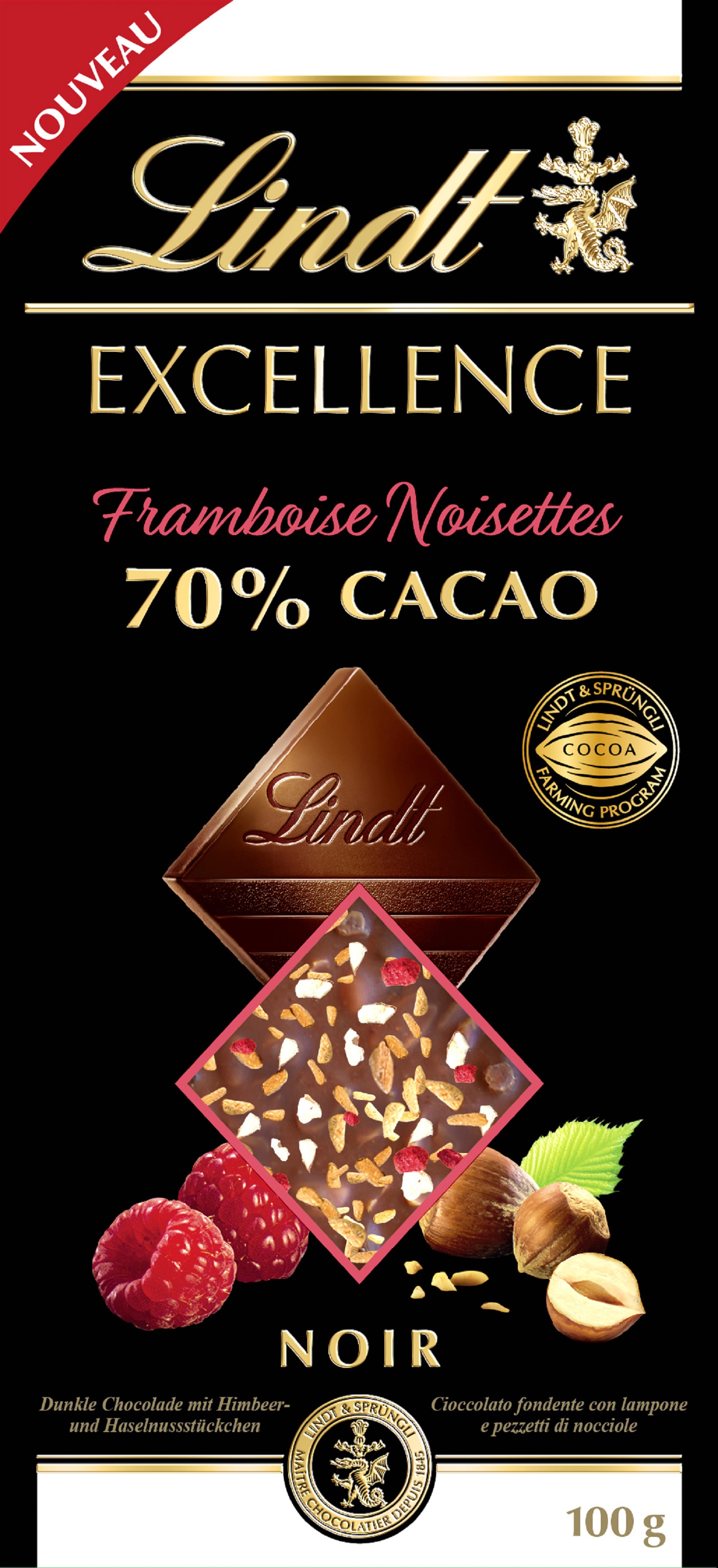 Chocolat noir 60% cacao Excellence LINDT, Tablette de 100g - Super