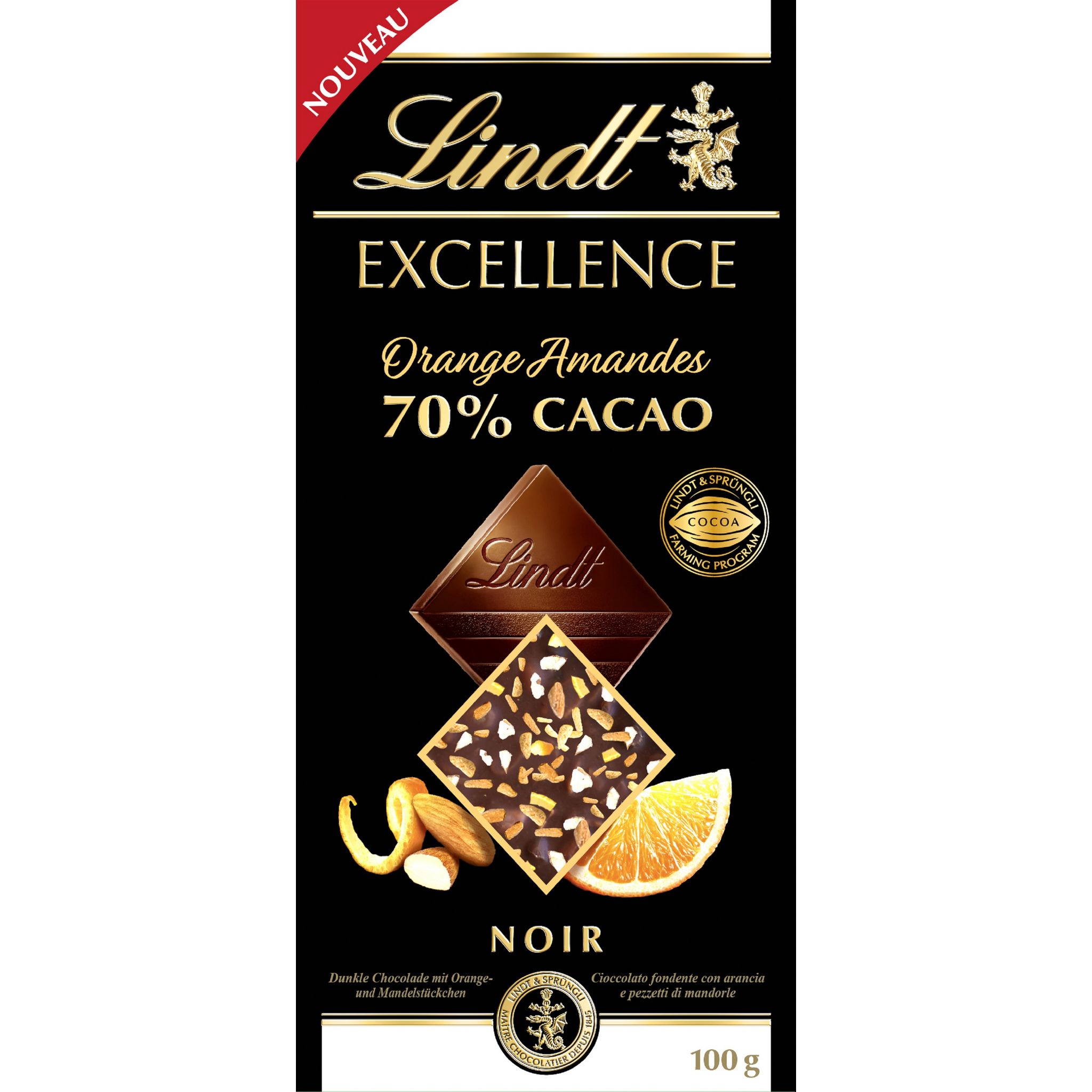 LINDT Excellence Tablette de chocolat noir à l'orange