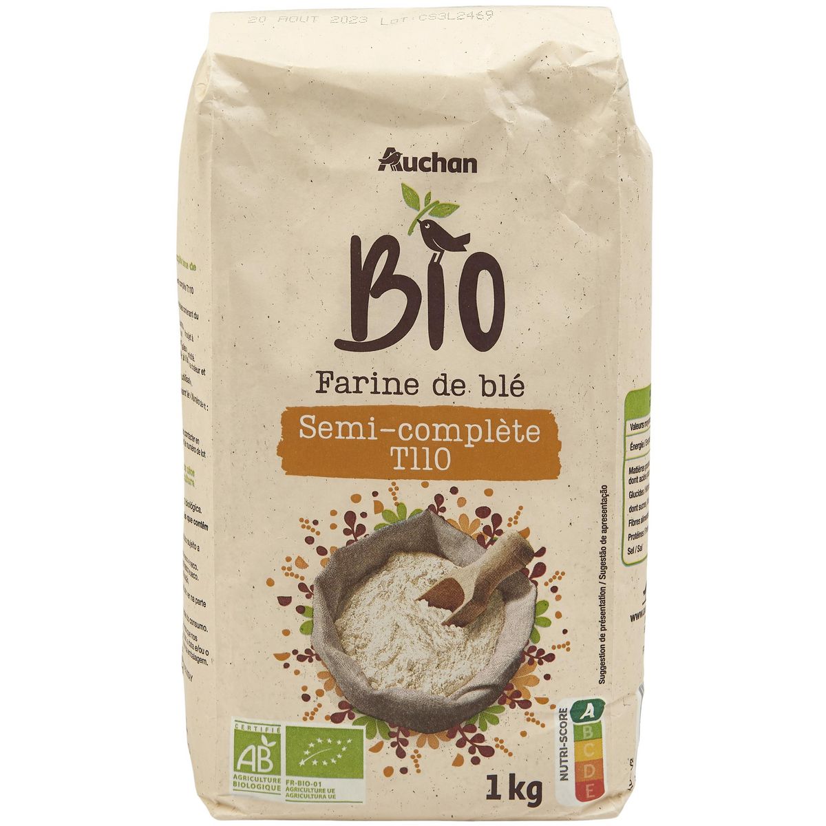 AUCHAN BIO Farine de blé T65 1kg pas cher 