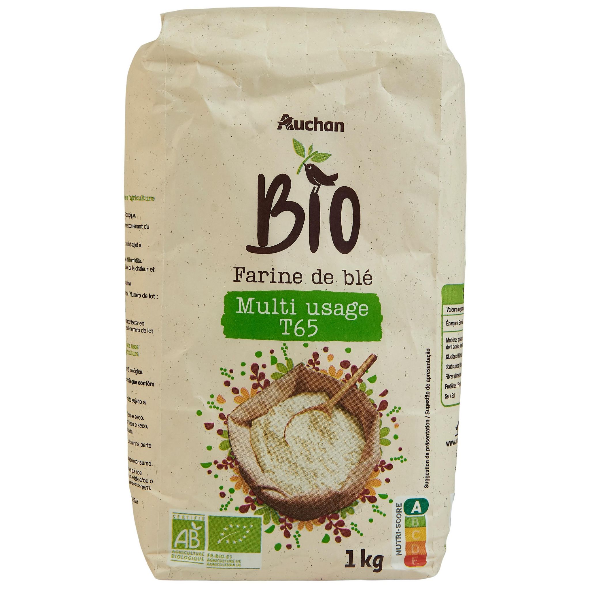 AUCHAN BIO Farine de riz blanc 1kg pas cher 