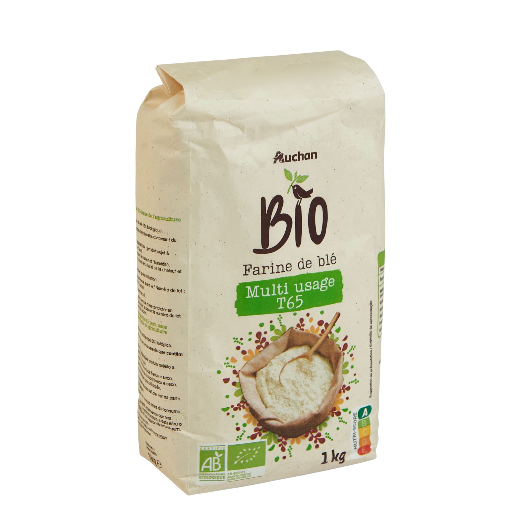 AUCHAN BIO Farine de blé T65 1kg pas cher 