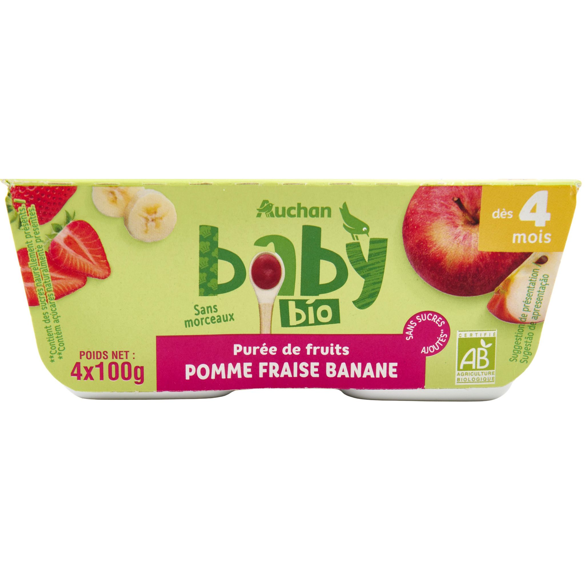 Pur{e de fruits @ boire b{b{ d}s 4 mois fraise banane sans sucresajout{s  Bio 120g