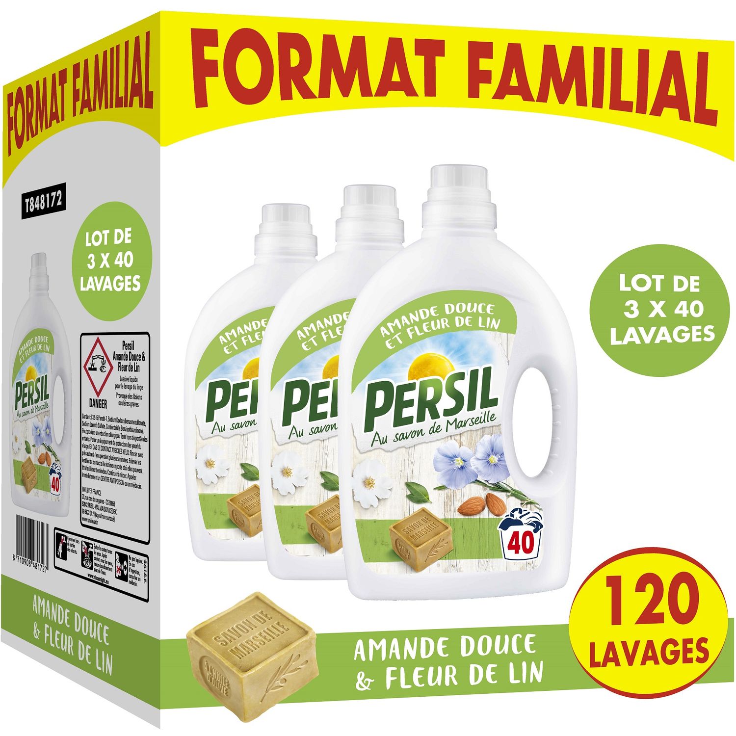 PERSIL Lessive diluée amande fleur de lin peaux sensibles 3x40 lavages 3x2l  pas cher 