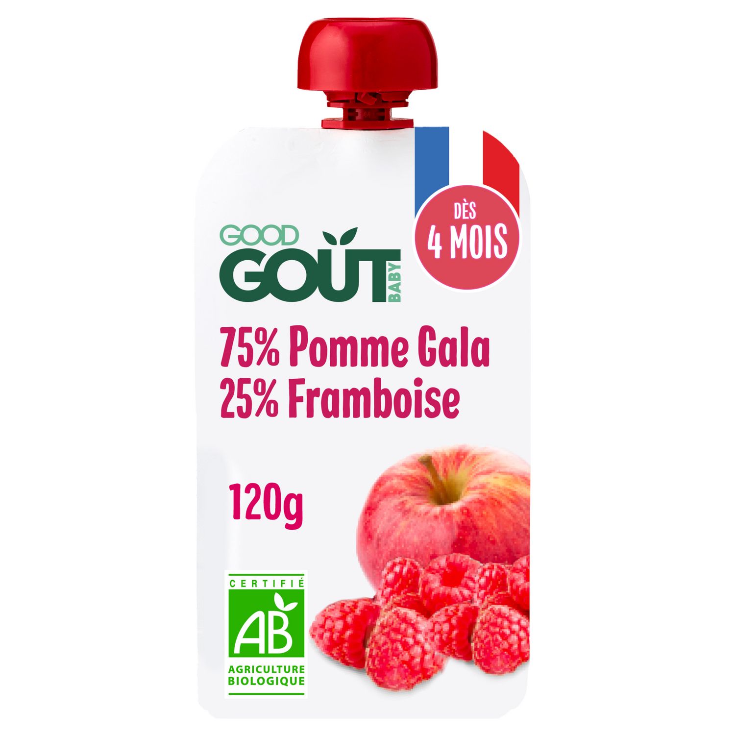 GOOD GOUT Gourde dessert pomme et framboise bio dès 4 mois 120g pas cher 