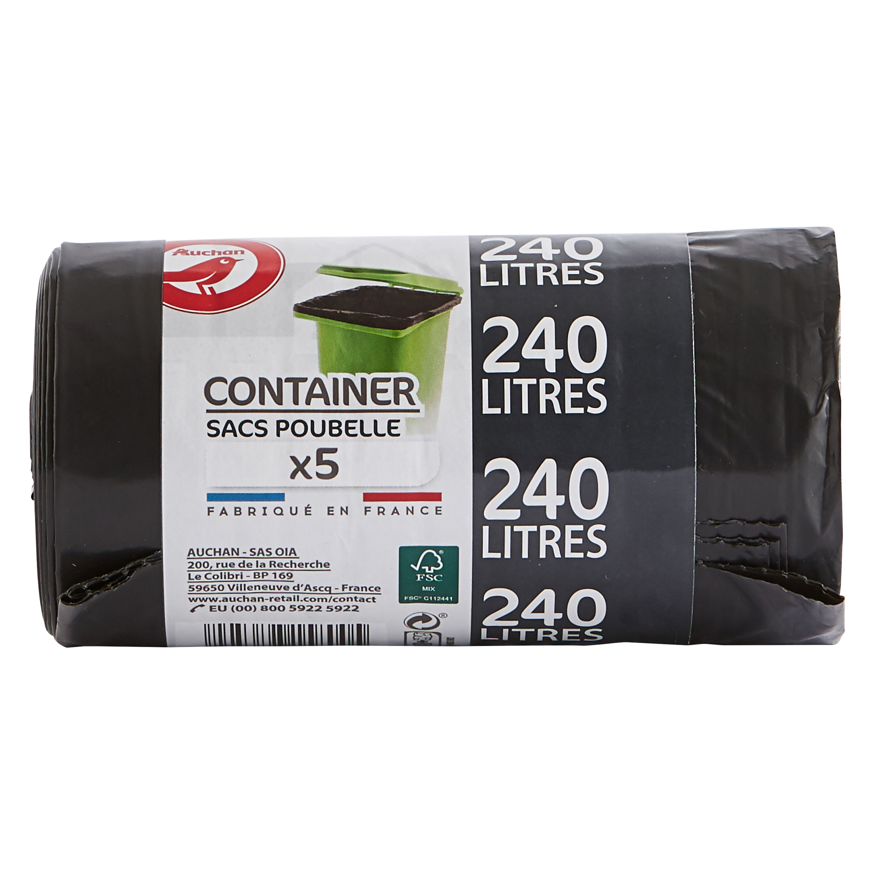 AUCHAN Sacs poubelle pour container 240l 5 sacs pas cher Auchan.fr