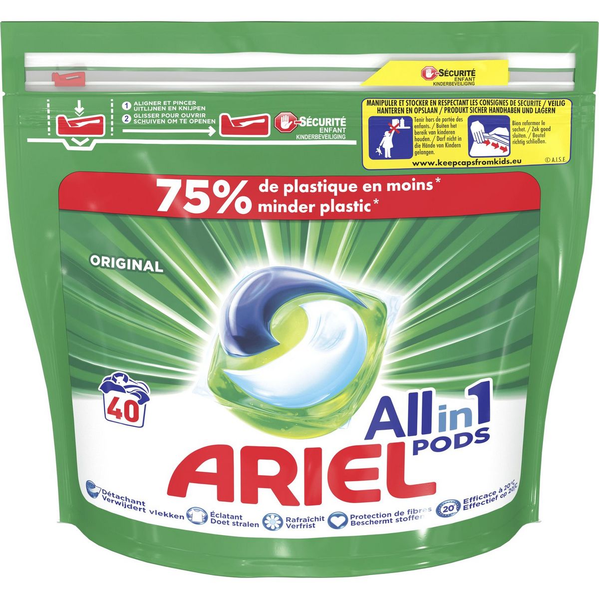 ARIEL Pods lessive capsules + touche de lenor unstoppables 20 capsules pas  cher 