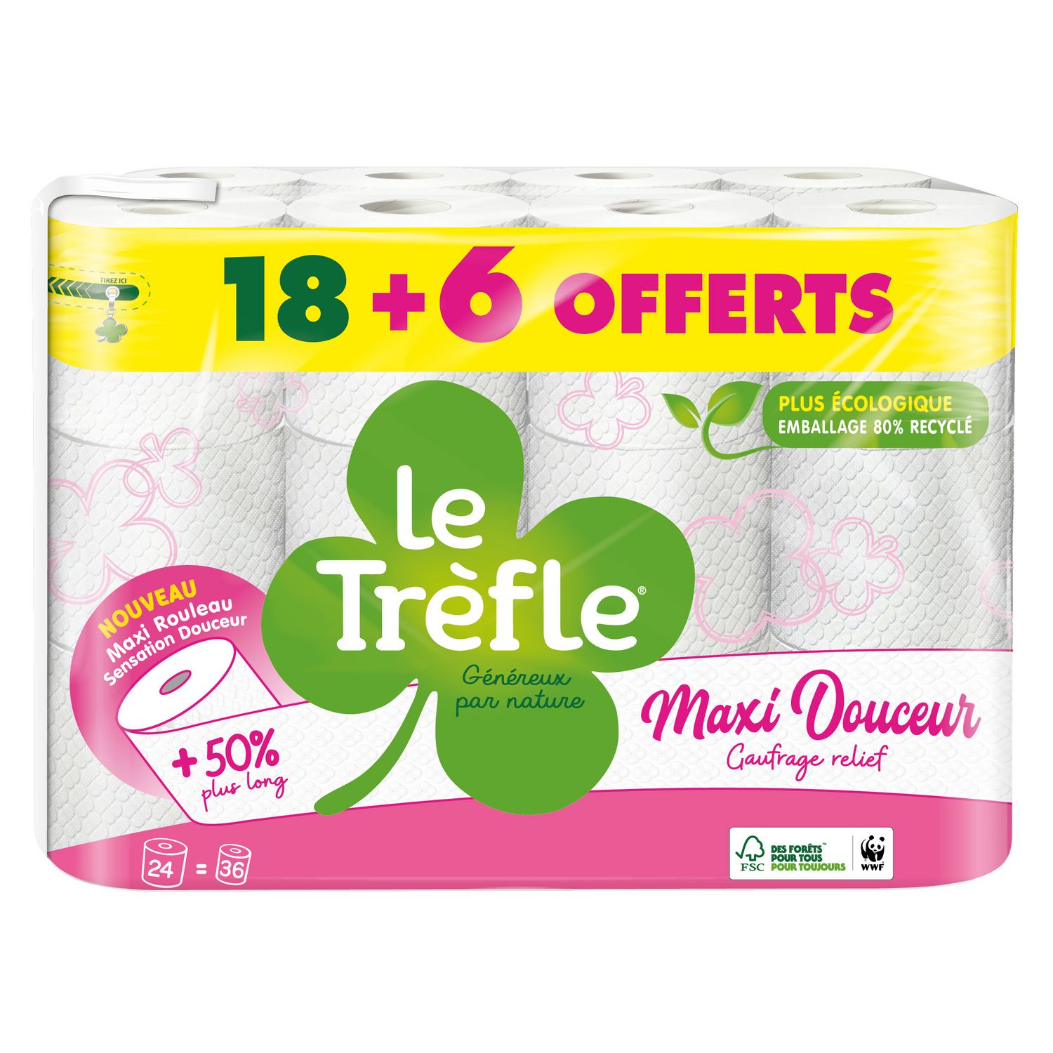 LE TRÈFLE Papier toilette blanc compact maxi douceur 8 rouleaux