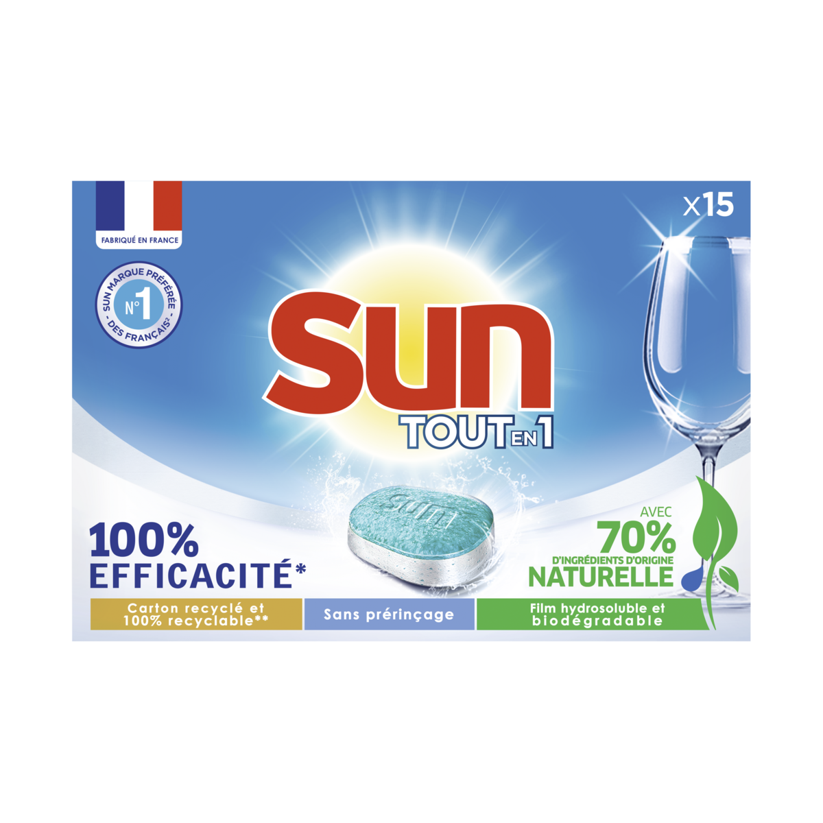 Sun - 135 lavages - Tablettes Lave-Vaisselle Tout En 1 SUN Regular Ecolabel  (Lot de 3x45)