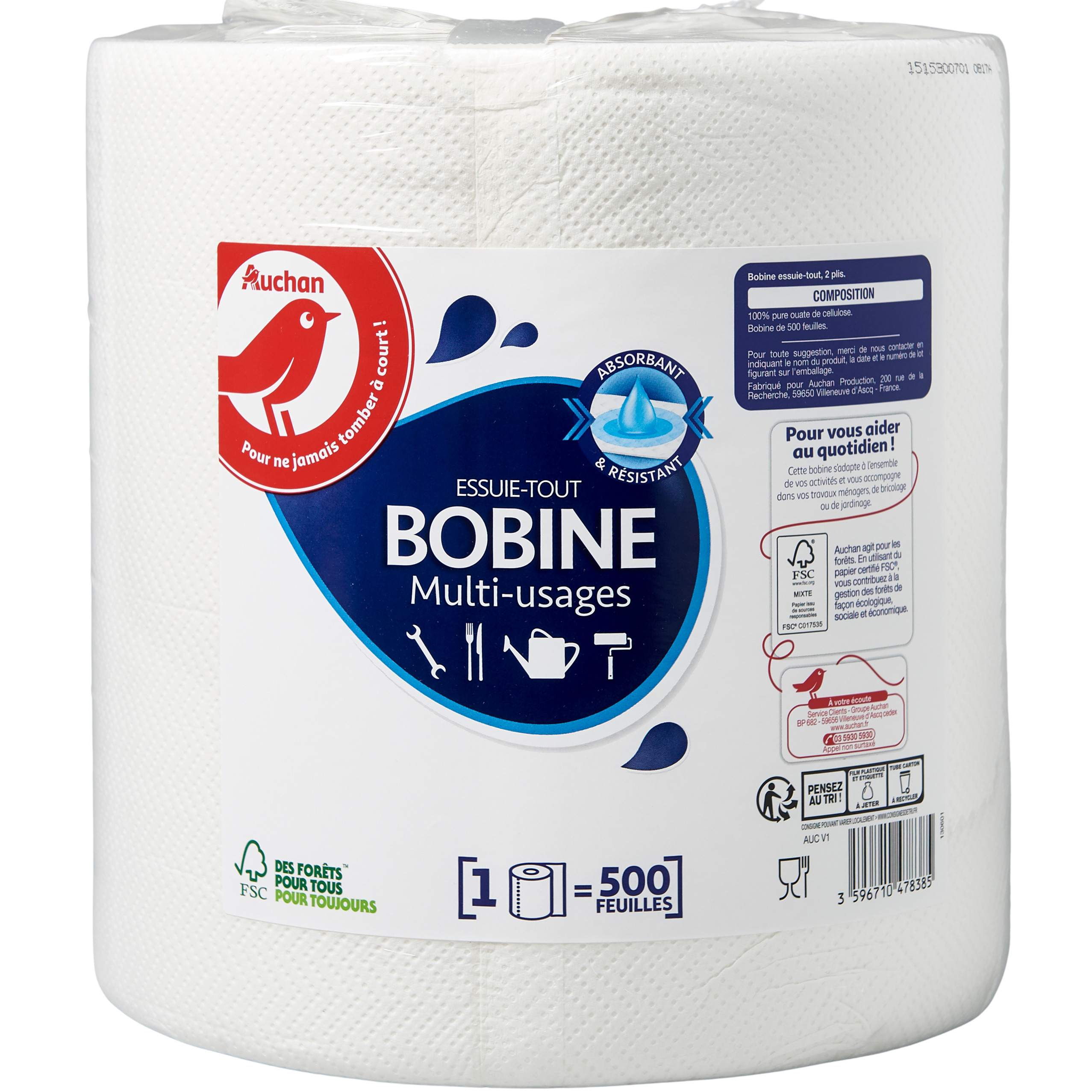 Papier toilette petit rouleau de 200 formats blanc en pure ouate