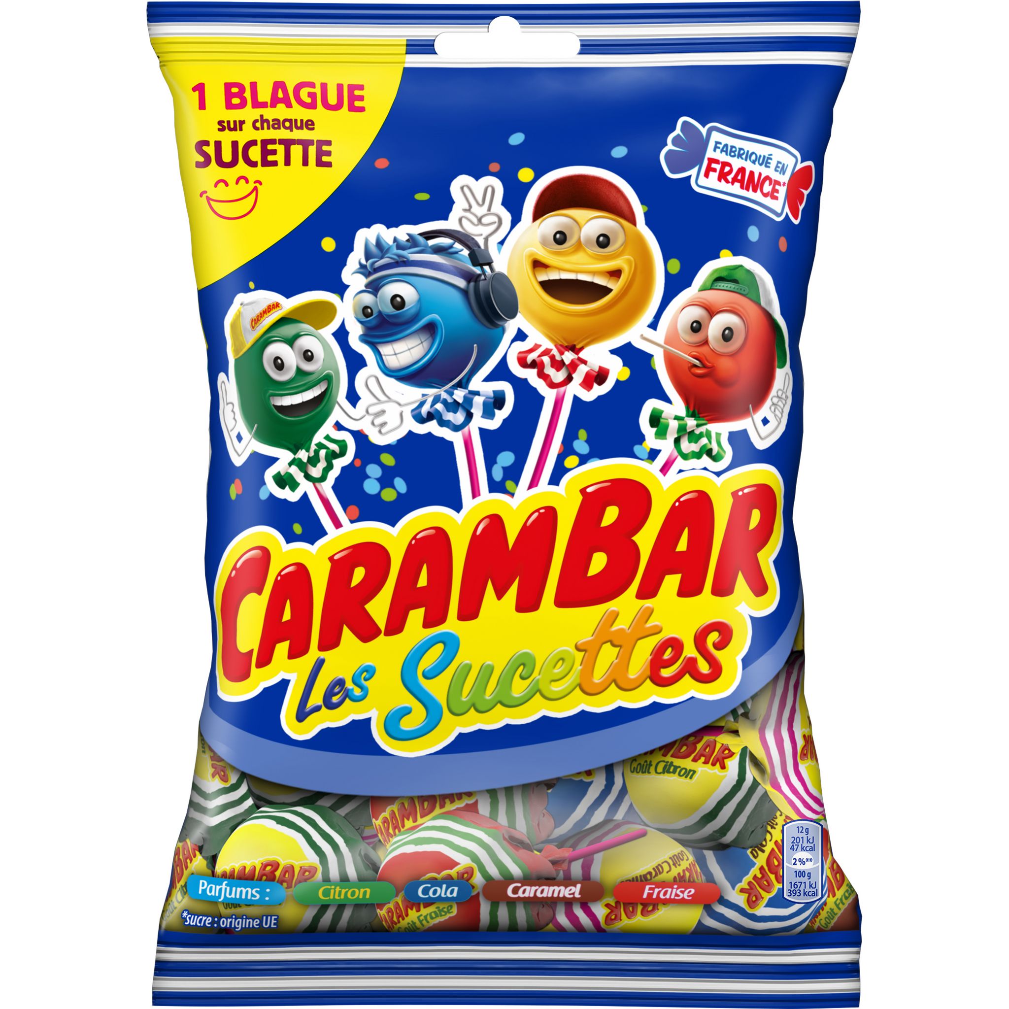 CARAMBAR Les Sucettes citron cola caramel fraise 156g pas cher 