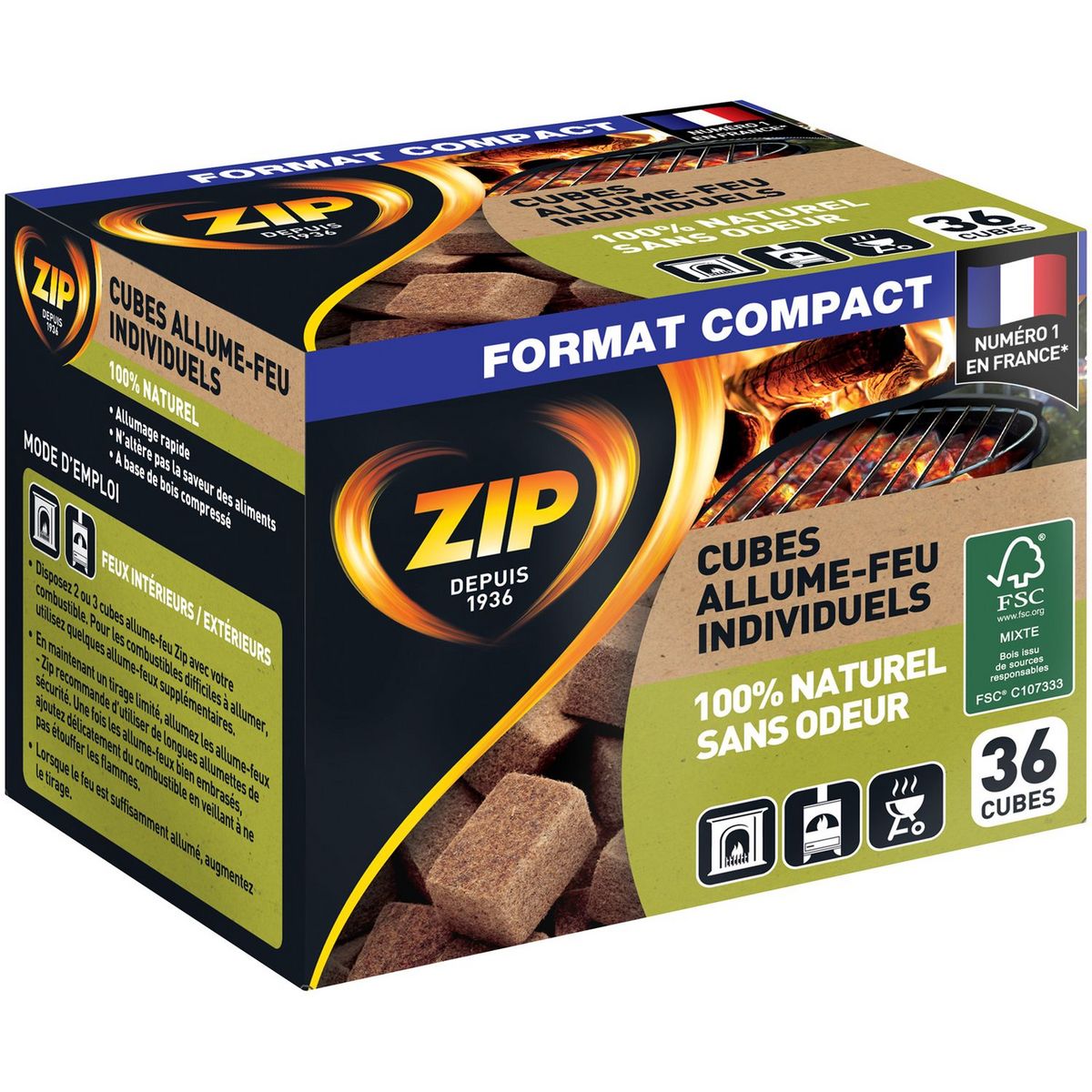 ZIP CUBES ALLUME-FEU NATURELS 86 PCES (72+24GRATIS)