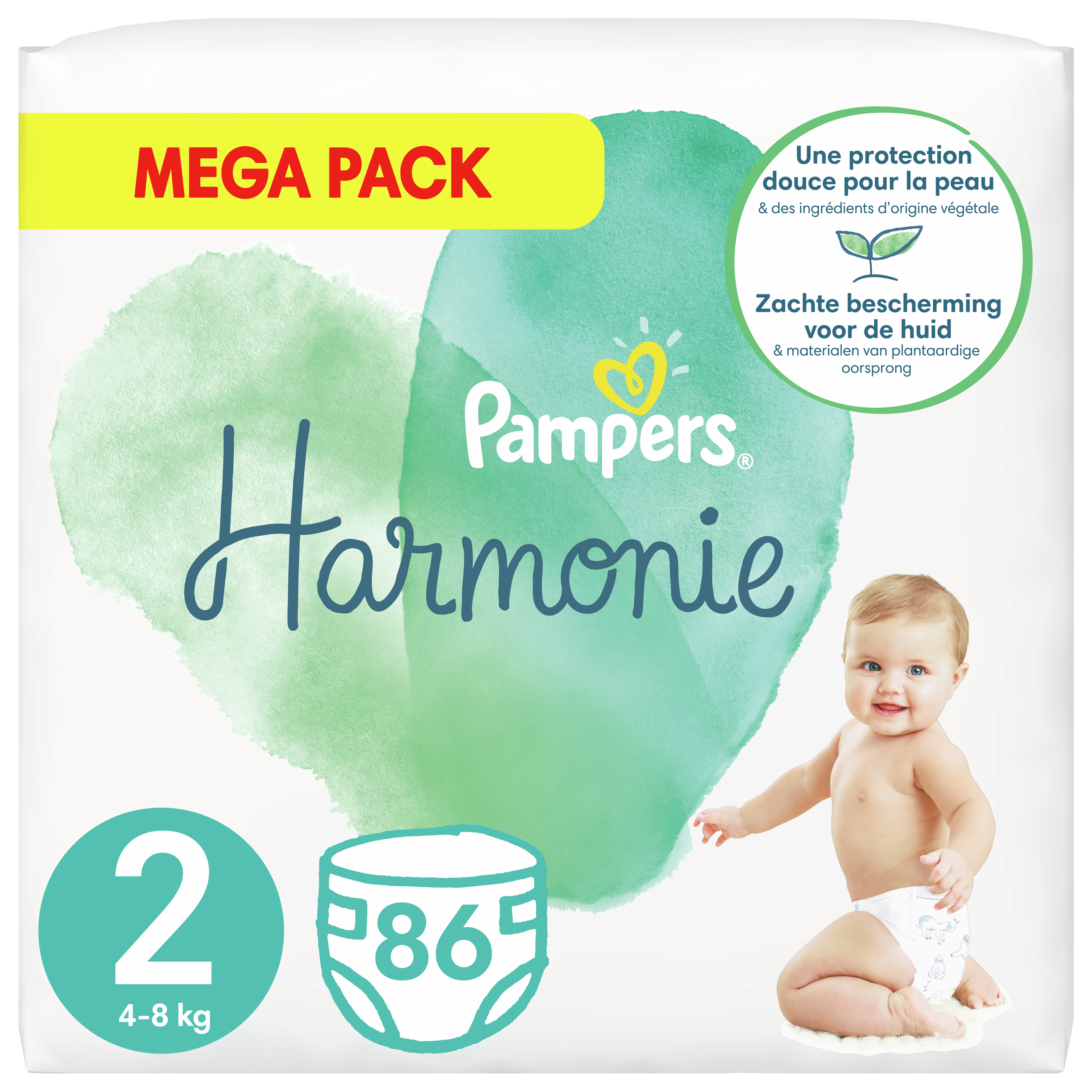 Pampers Harmonie Couches bébé taille 2 : 4-8 kg - 86 couches