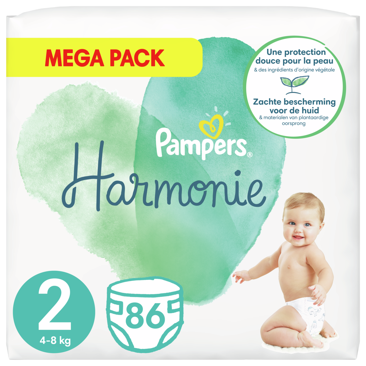 PAMPERS Harmonie taille 2 couches 4 à 8kg 86 Couches pas cher