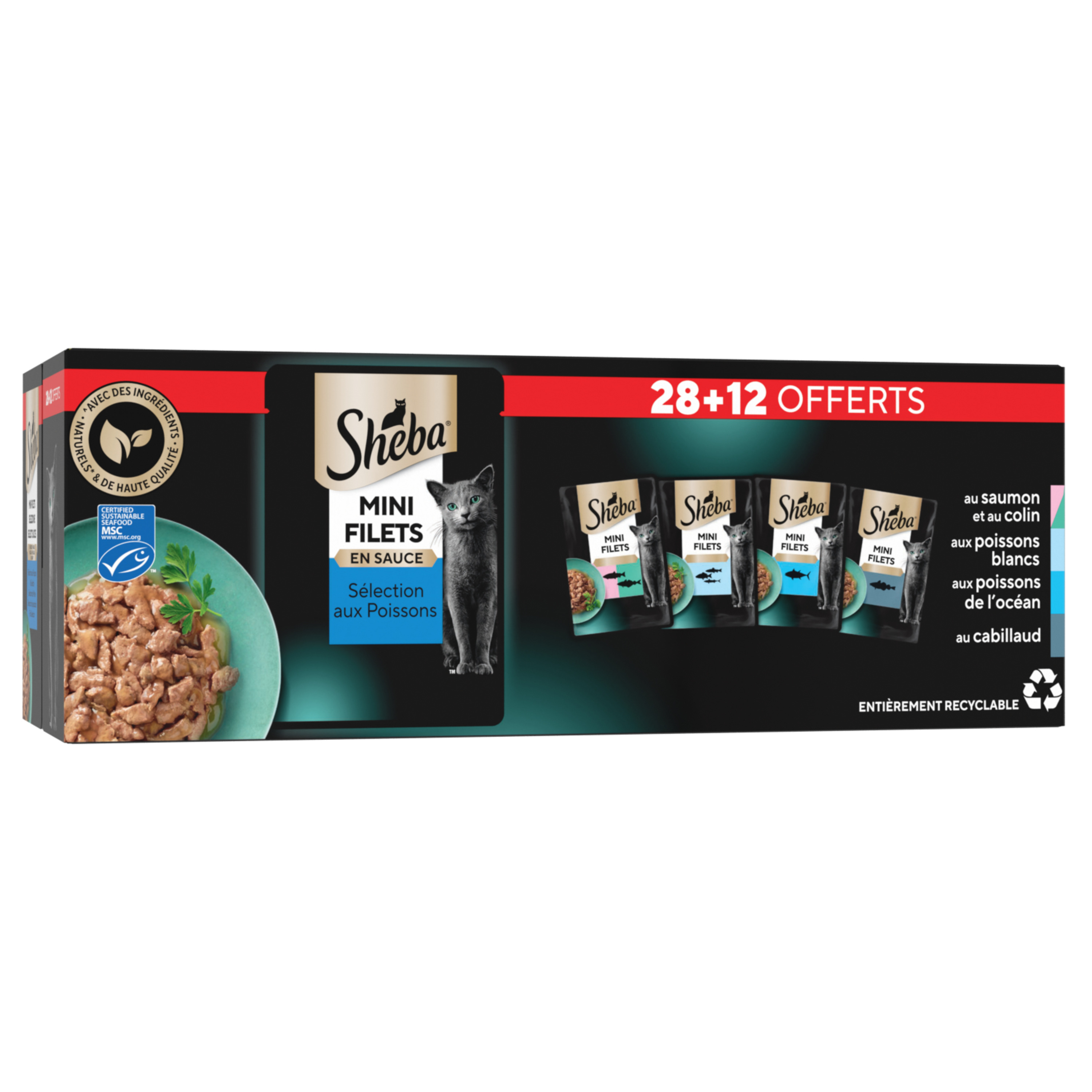 SHEBA Sachets repas chats sélection aux poissons en sauce 28+12