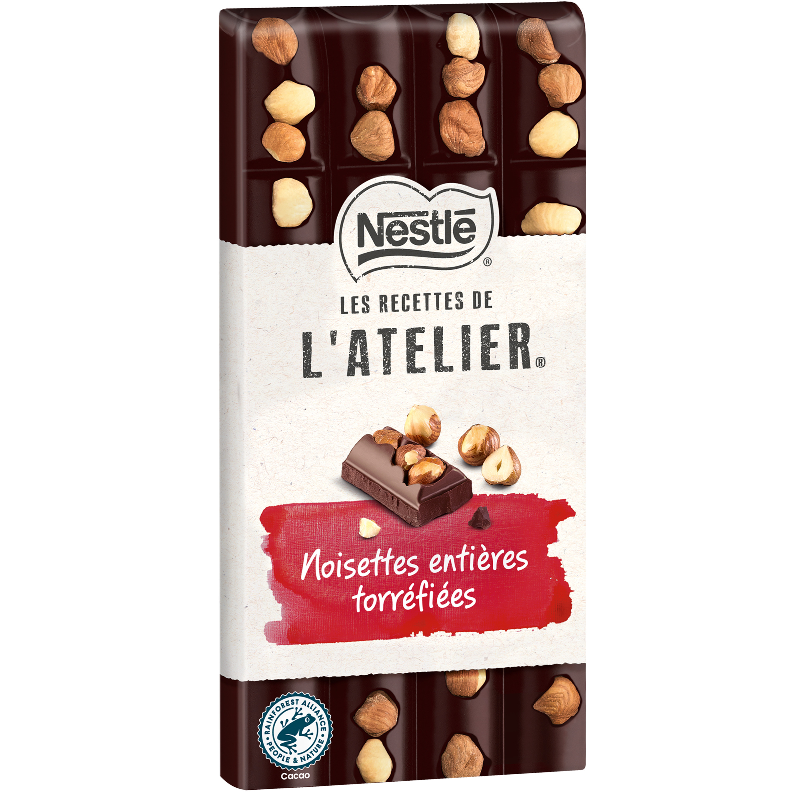 nestle tablette les recettes de l'atelier de chocolat au lait noisettes  entières torréfiées 170g