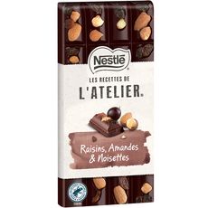 NESTLE Les recettes de l'atelier tablette de chocolat noir raisins amandes noisettes 170g