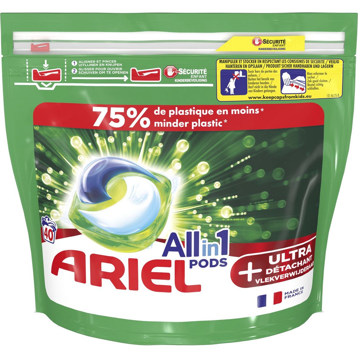 Ariel - Lessive Liquide - +Ultra détachant - Pack économique 5 x