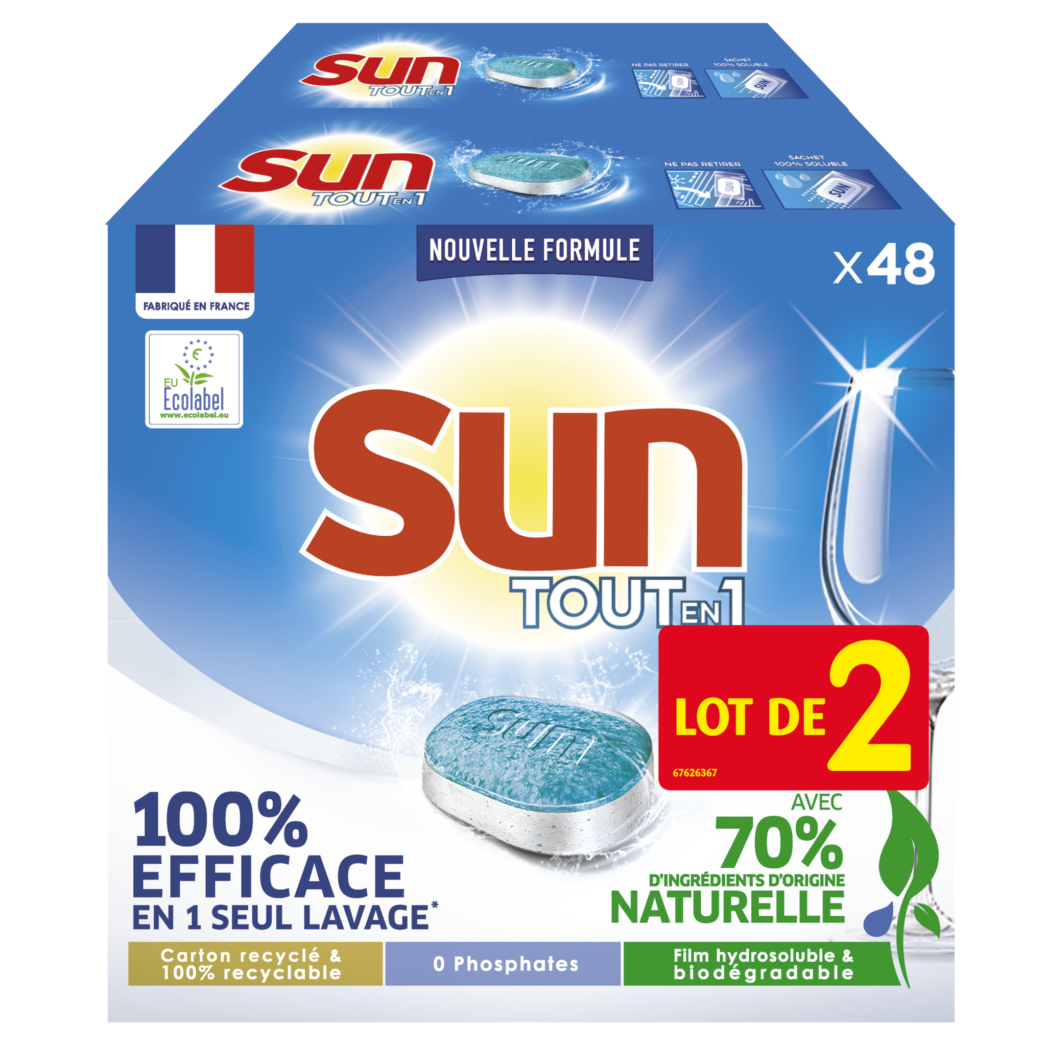 Sun nettoyant lave-vaisselle, boîte avec 3 doses