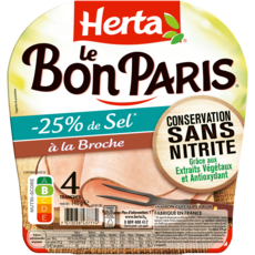 HERTA Le Bon Paris Jambon supérieur cuit à la broche - 25% de sel sans nitrite 4 tranches 140g