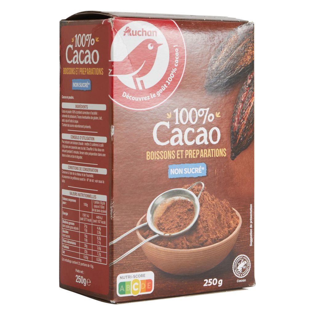 Cacao en poudre Sensations pures 100% non sucré 250g IVORIA- KIBO