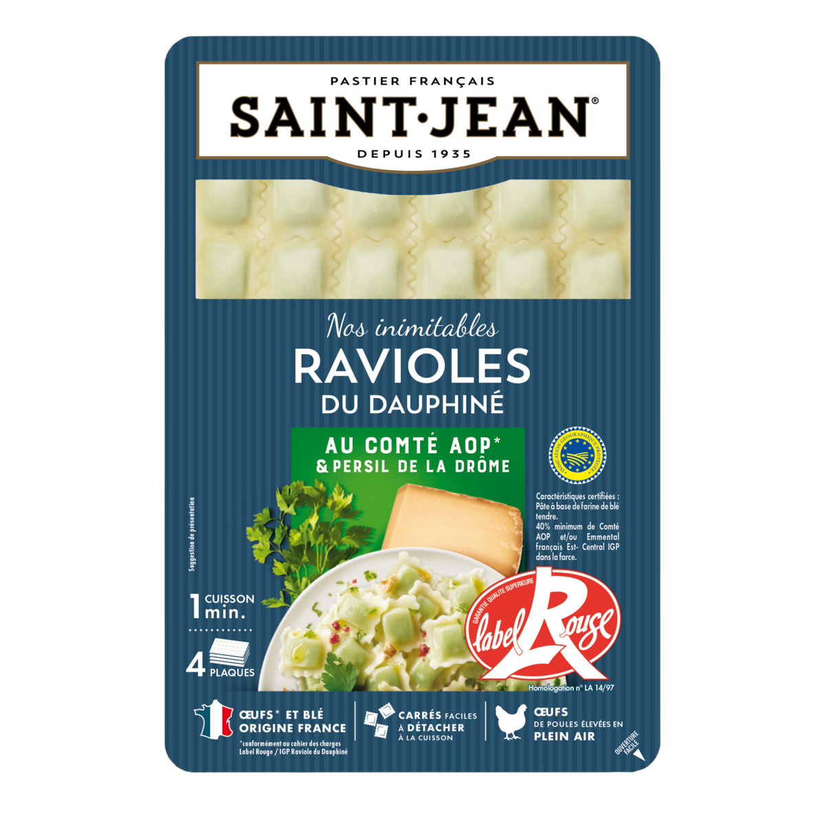 SAINT JEAN Ravioles du Dauphiné Label Rouge IGP 4 plaques 240 g
