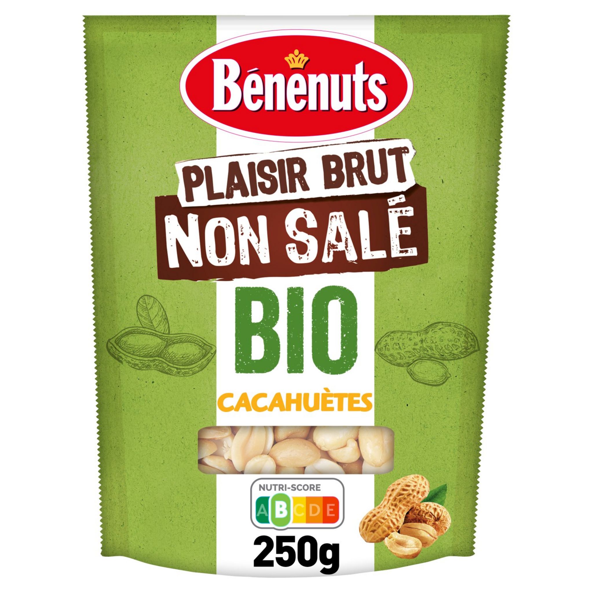 BENENUTS Plaisir Brut Cacahuètes bio non salées 250g pas cher 