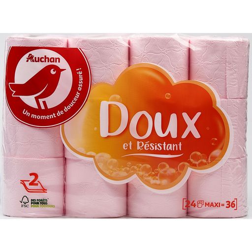 AUCHAN Papier toilette rose ultra doux 3 épaisseurs 12 rouleaux pas cher 