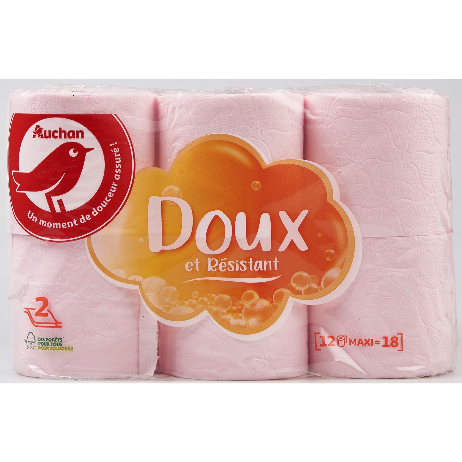 Papier toilette doux blanc double épaisseur, U (x 6 rouleaux)