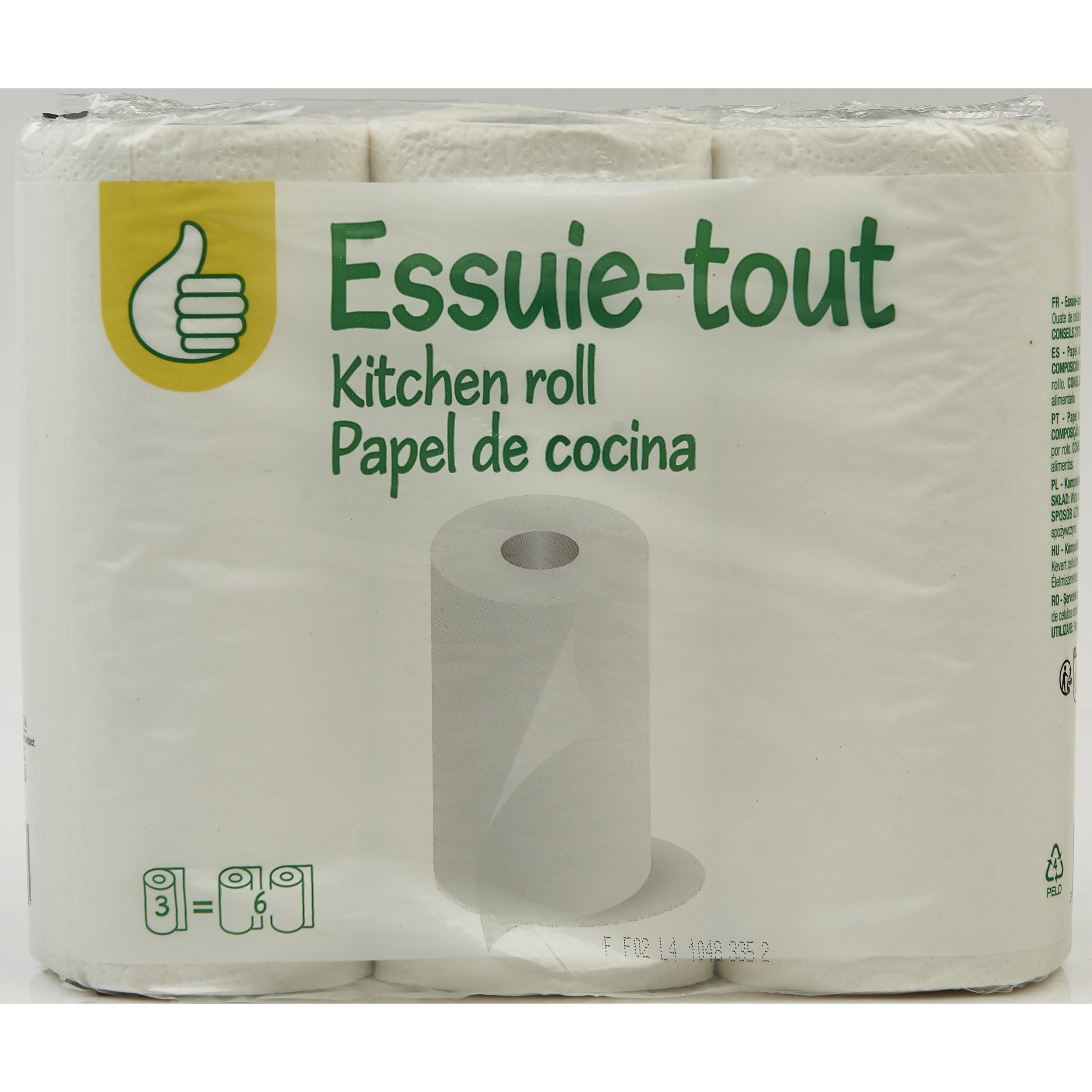 AUCHAN Essuie-Tout demi-feuilles 3 rouleaux pas cher 