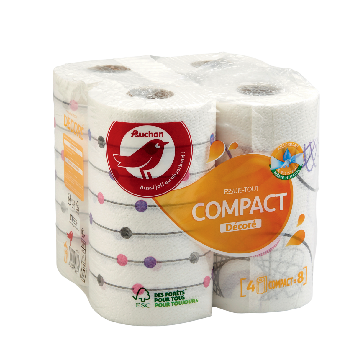 AUCHAN Essuie-tout compact décoré super absorbant 8 standards 4