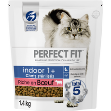 PERFECT FIT Indoor 1+ Croquettes pour chat stérilisé au boeuf  1,4kg