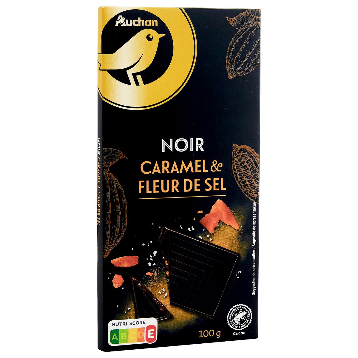 AUCHAN GOURMET Tablette de chocolat noir caramel et fleur de sel 1 pièce 100g
