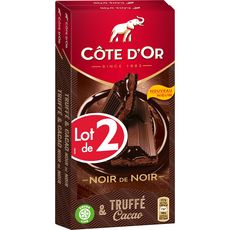 COTE D'OR Tablette de chocolat noir de noir et truffé cacao 2x190g