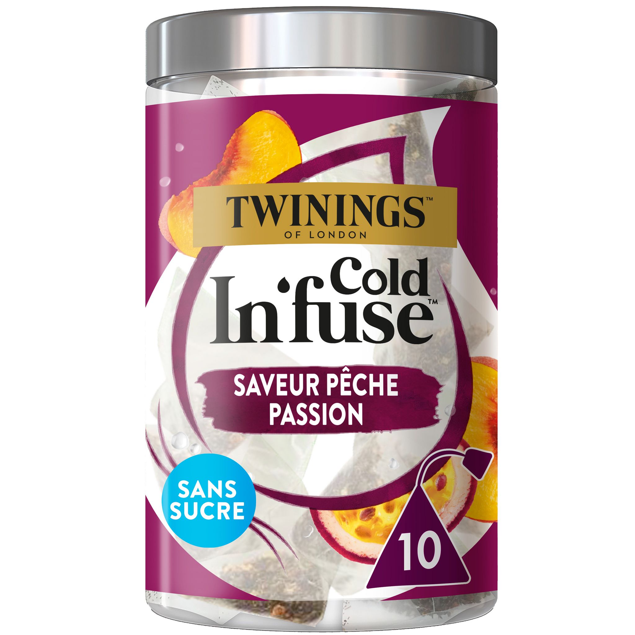 TWININGS Cold In'fuse infusion froide pêche et fruits de la passion 10  sachets 25g pas cher 