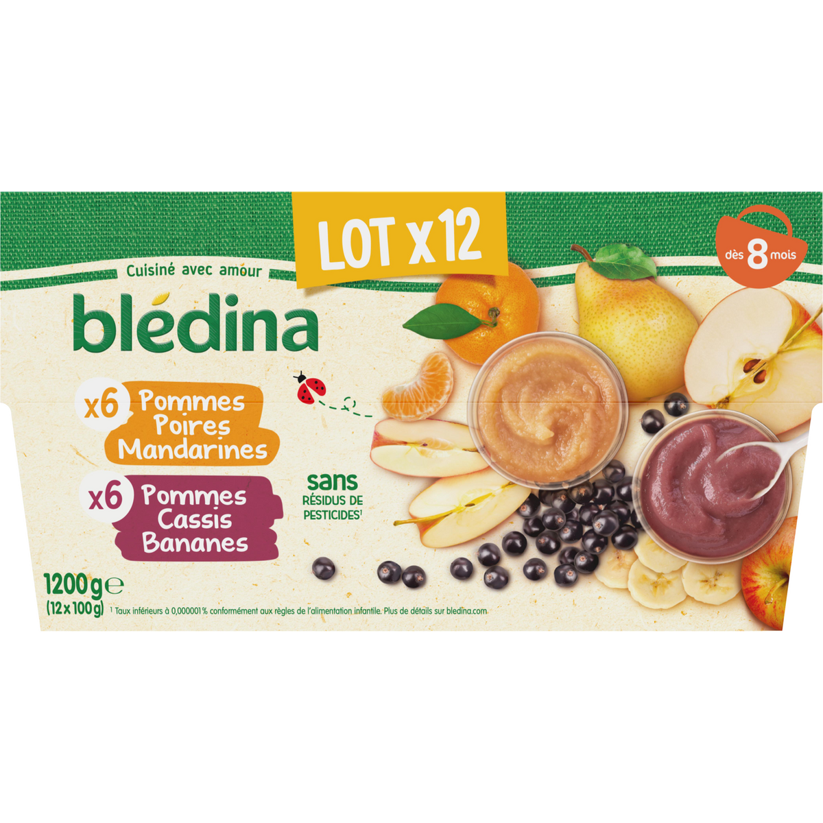 BLEDINA - COMPOTE BEBE POMME KIWI ANANAS DES 8 MOIS 4 Pots de 100g -  Goûters et Desserts/Goûters et Desserts dès 8 mois 