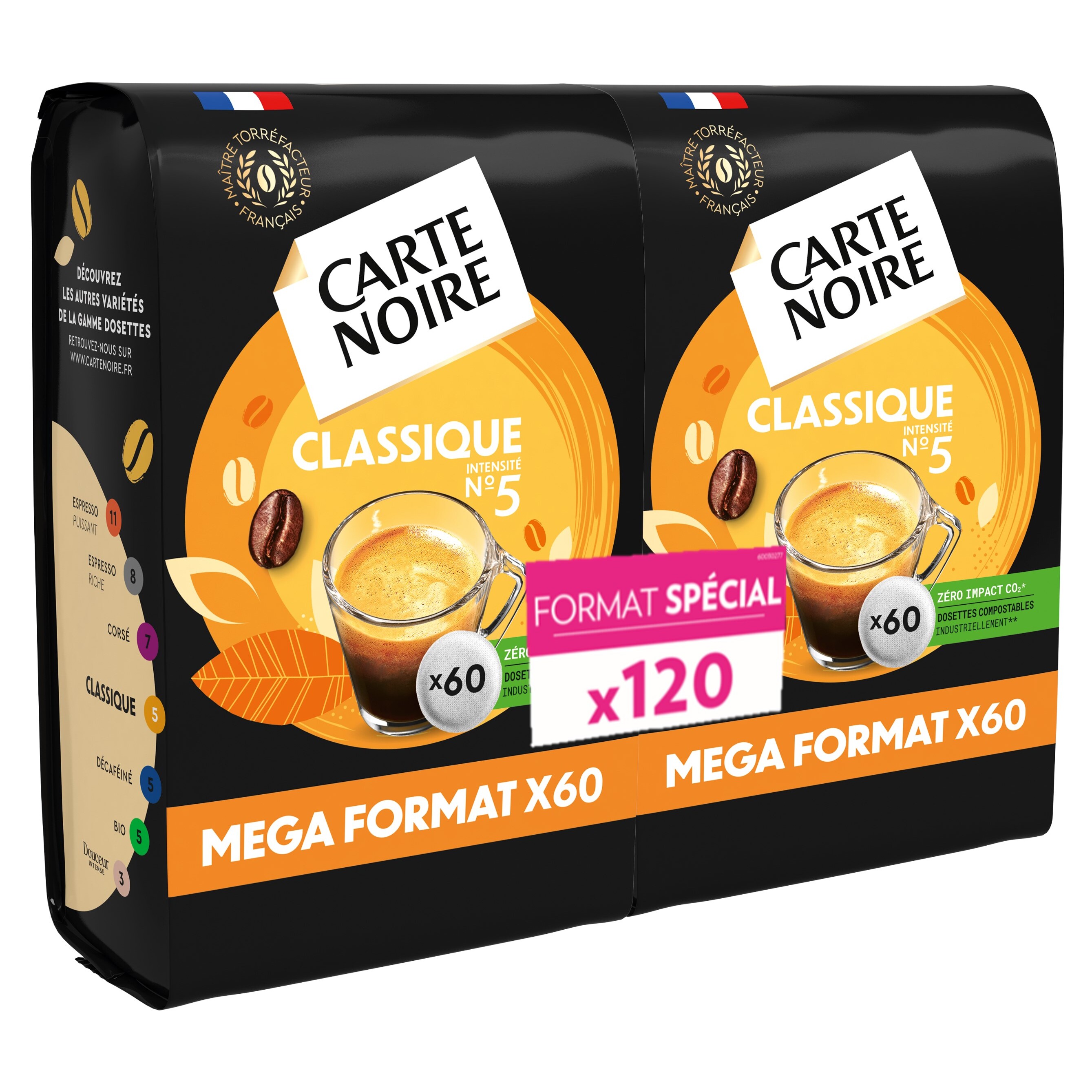 CARTE NOIRE Dosettes de café classique intensité 5 compatibles