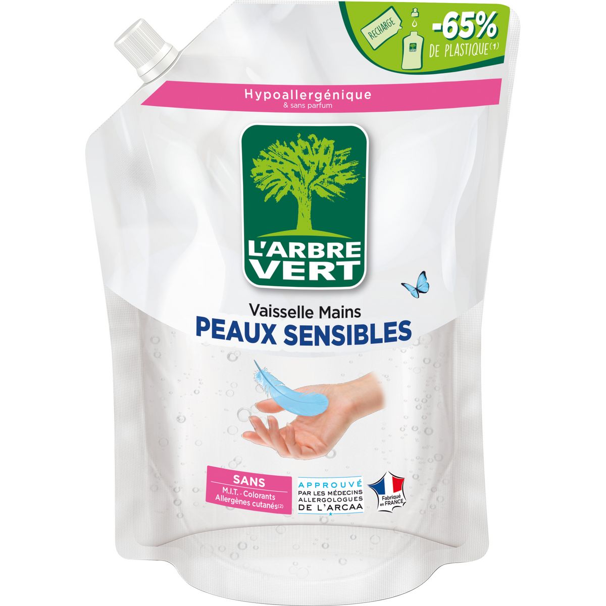 L'ARBRE VERT Recharge liquide vaisselle mains peaux sensibles 1l pas cher 