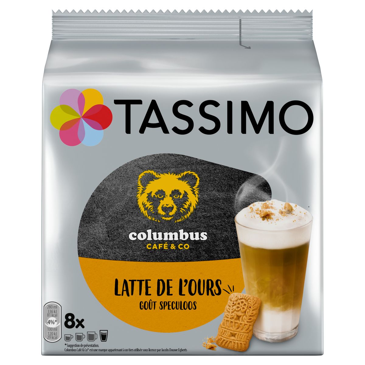 TASSIMO Columbus Dosette de café au lait goût spéculoos 8 dosettes 268g pas  cher 