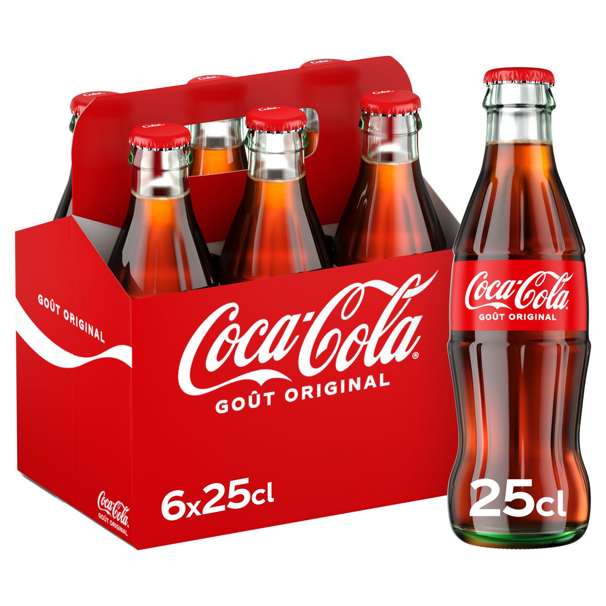 COCA-COLA Boisson gazeuse Original aux extraits végétaux bouteilles verre  6x25cl pas cher 