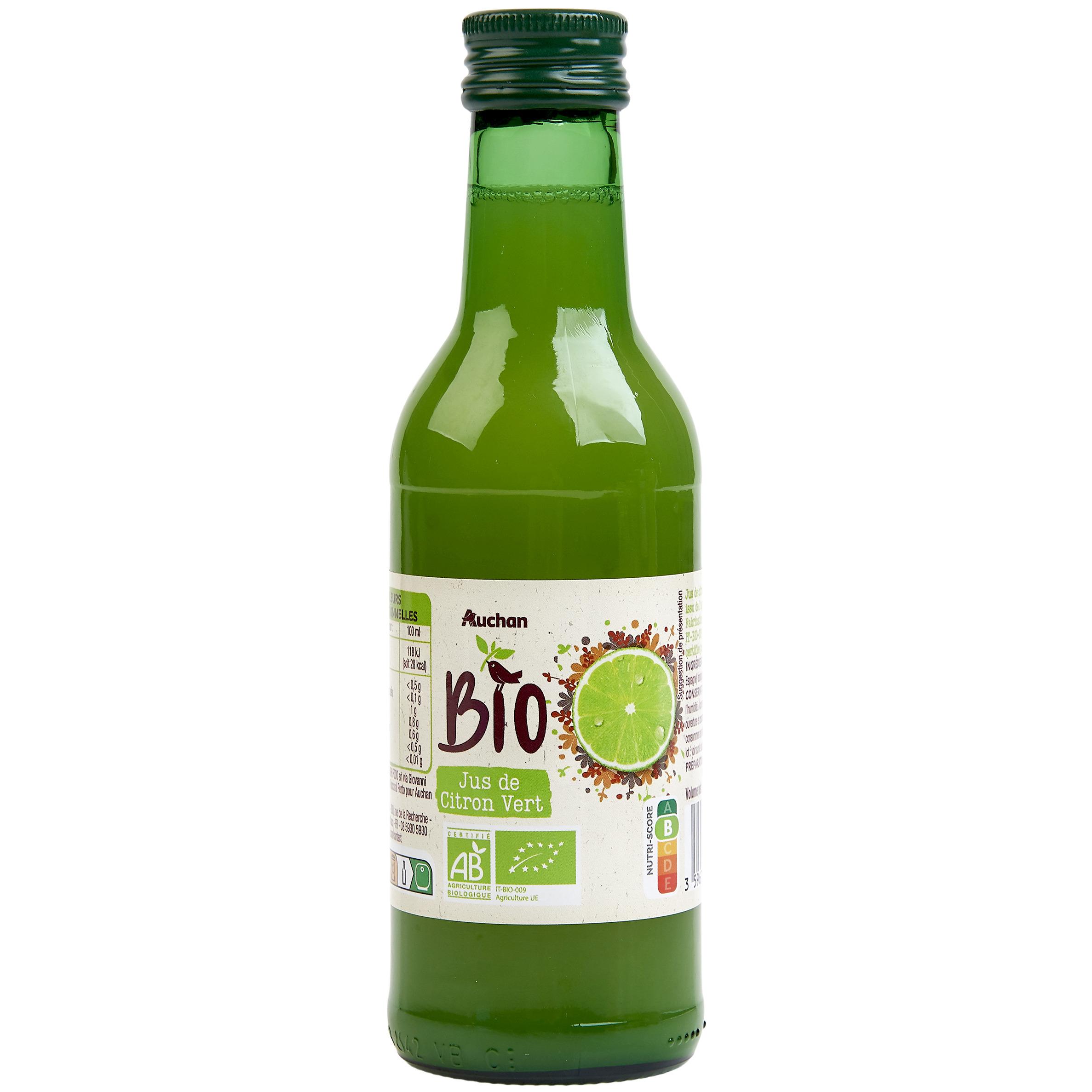 AUCHAN BIO Jus de citron vert bouteille en verre 250ml pas cher 