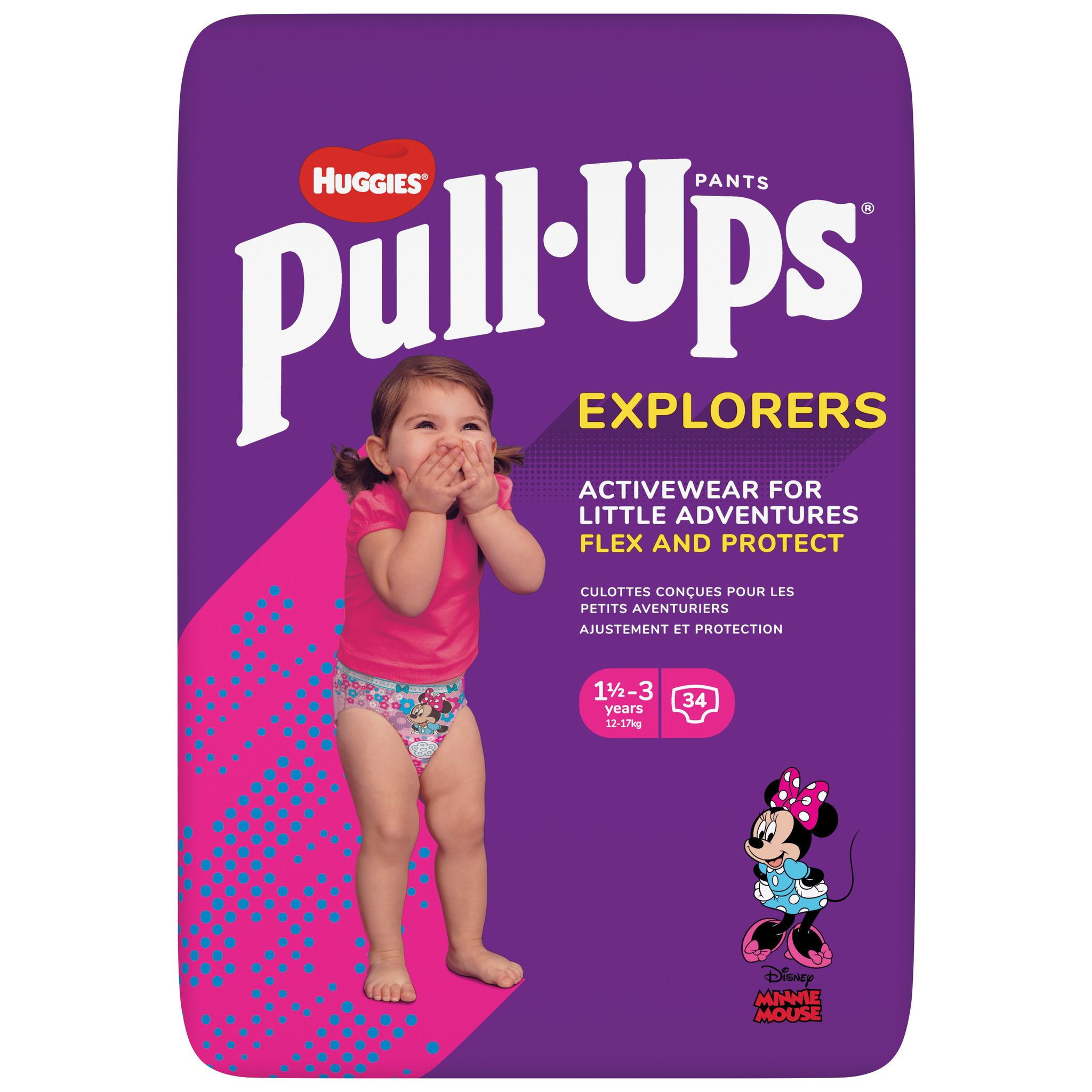 HUGGIES Pull-ups couches culottes absorbantes fille 1,5 à 3 ans ( 12 à 17kg  ) 34 couches culottes pas cher 