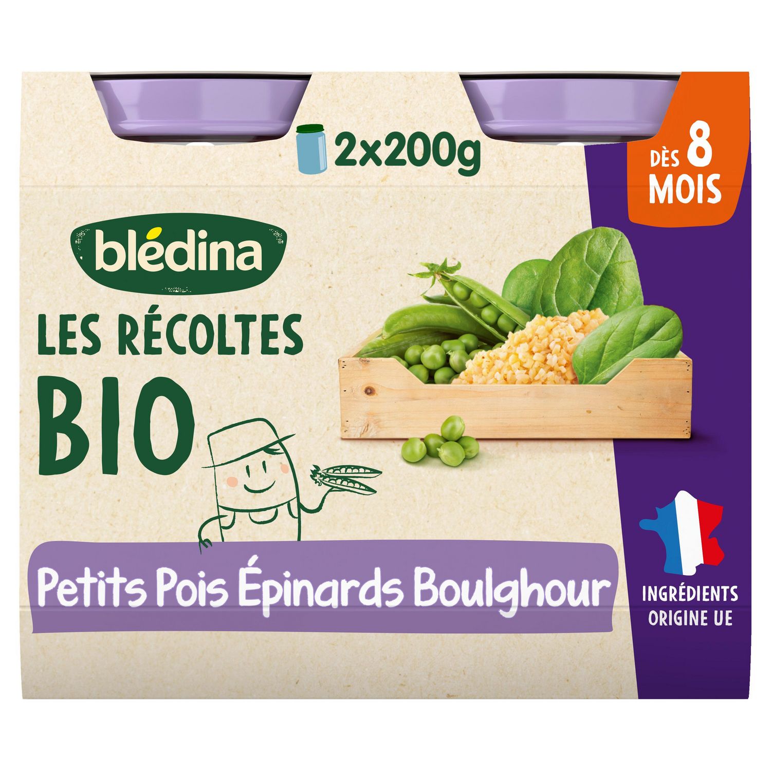 Petit pot bébé dès 4-6 mois petits pois haricots verts epinards BLEDINA